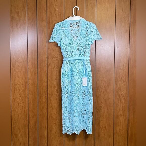 SELF-PORTRAIT Cord Belted Lace Midi Shirtdress size 0 - Picture 6 of 12